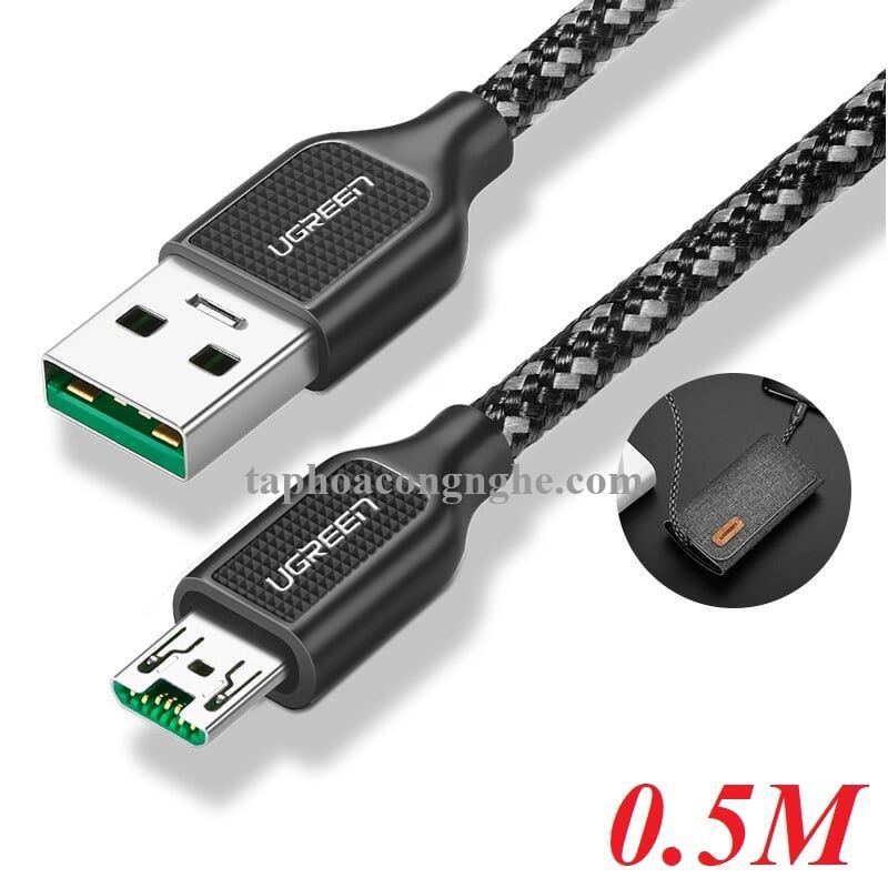 Ugreen 50380 0.5M màu Đen Cáp sạc truyền dữ liệu USB 2.0 sang MICRO USB 4A võ hợp kim kẽm US271 30050380